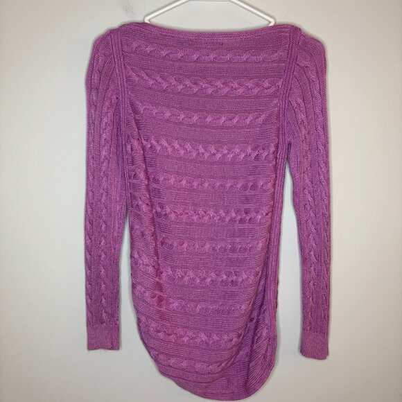LAUREN RALPH LAUREN Cable Knit Sweater Womens S Boat Neck Purple Round Hem - Picture 4 of 5